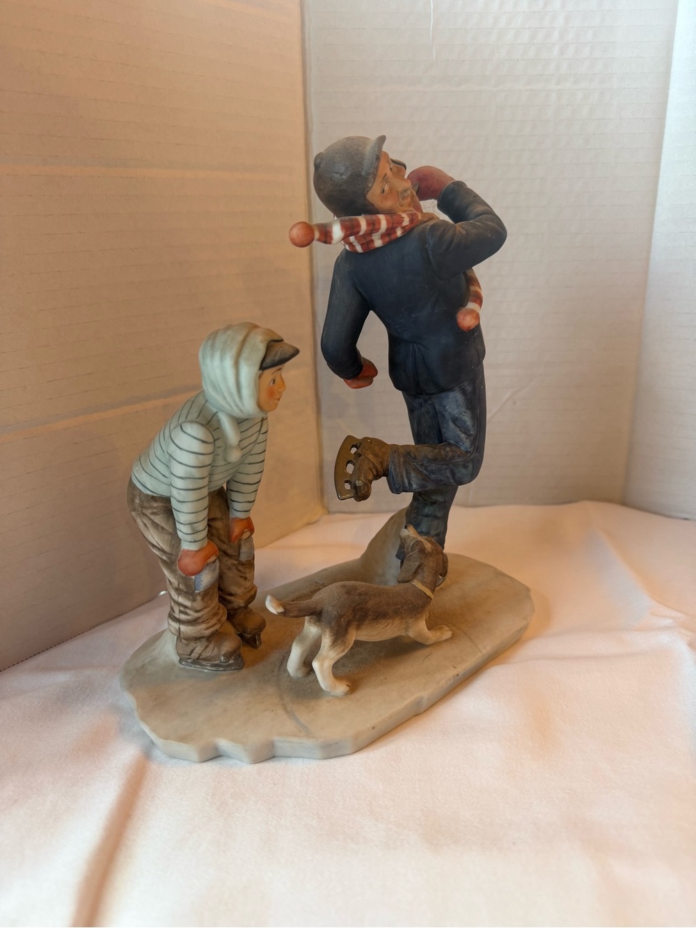 Gorham Hand-Painted Winter Figurine Group in Blue, Cream and Brown